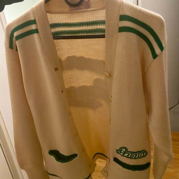 Vintage 50’s Queen of Peace Wool Cardigan Varisty Ivory/Cream Green - Picture 2 of 8